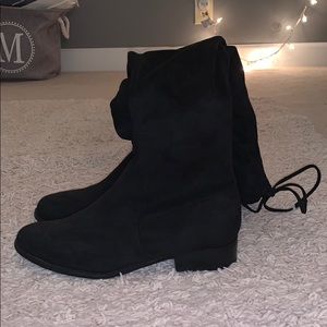 Over the knee black tie boots